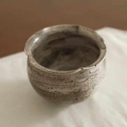 Yuli Handmade Speckled Dark Grey White Floral Rim Cup Powdered Glaze Underglazed Stoneware