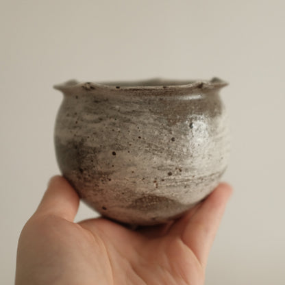 Yuli Handmade Speckled Dark Grey White Floral Rim Cup Powdered Glaze Underglazed Stoneware