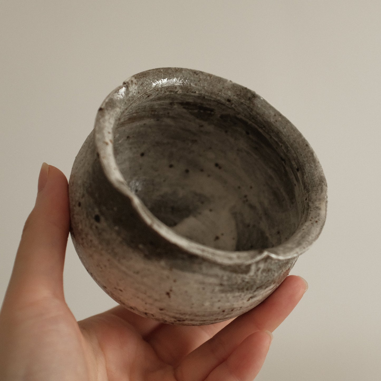 Yuli Handmade Speckled Dark Grey White Floral Rim Cup Powdered Glaze Underglazed Stoneware