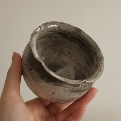 Yuli Handmade Speckled Dark Grey White Floral Rim Cup Powdered Glaze Underglazed Stoneware