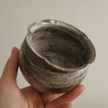Yuli Handmade Speckled Dark Grey White Floral Rim Cup Powdered Glaze Underglazed Stoneware
