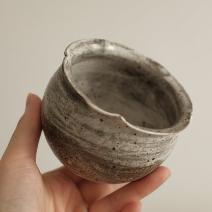 Yuli Handmade Speckled Dark Grey White Floral Rim Cup Powdered Glaze Underglazed Stoneware
