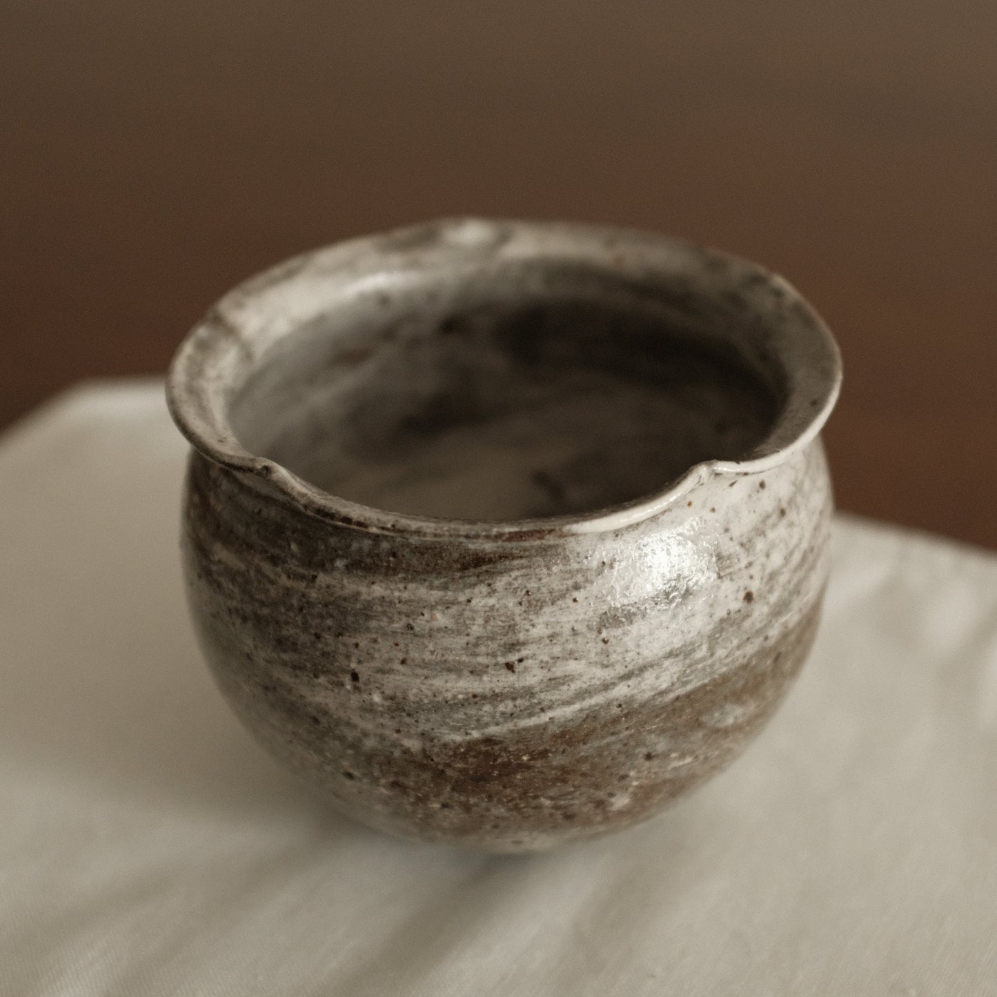 Yuli Handmade Speckled Dark Grey White Floral Rim Cup Powdered Glaze Underglazed Stoneware