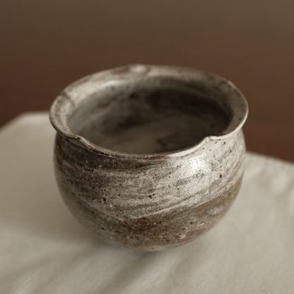 Yuli Handmade Speckled Dark Grey White Floral Rim Cup Powdered Glaze Underglazed Stoneware
