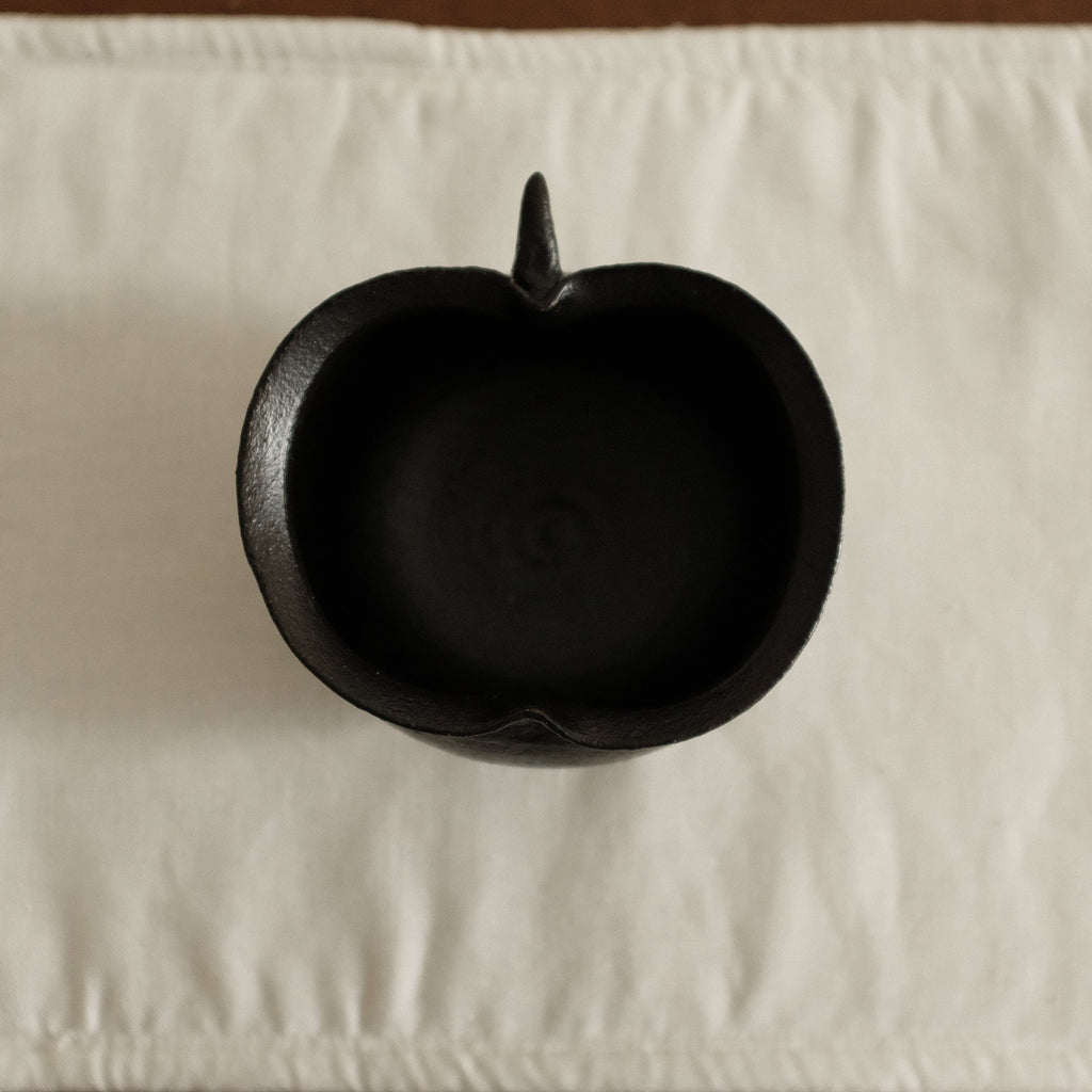 Yuli Handmade Ebony Black Apple Cup Bowl Black Glaze Underglaze Stoneware