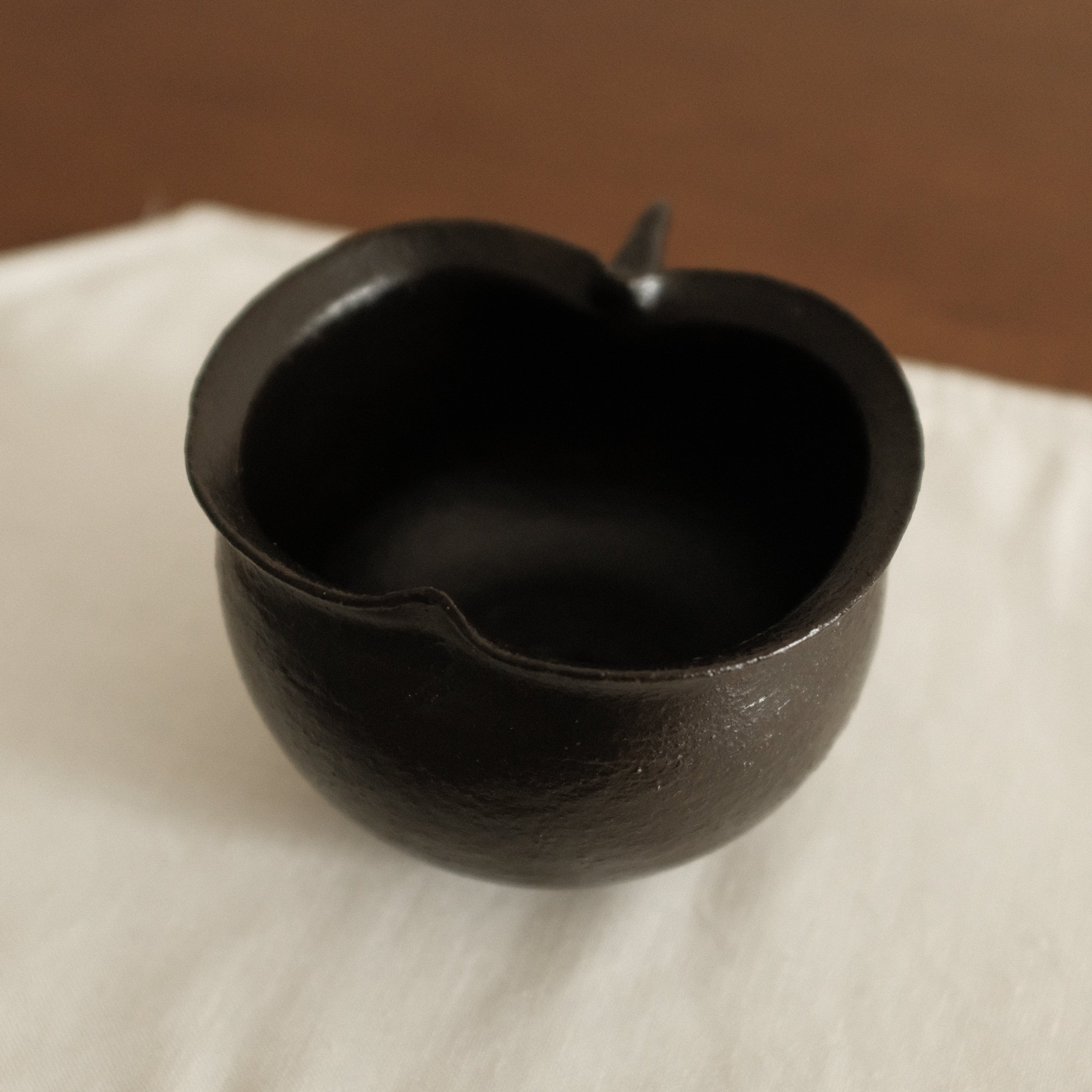 Yuli Handmade Ebony Black Apple Cup Bowl Black Glaze Underglaze Stoneware