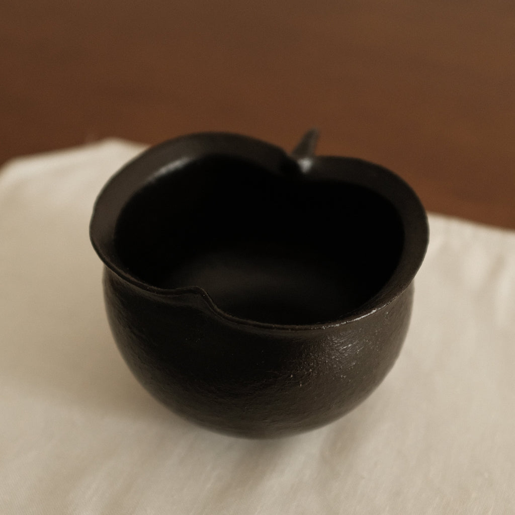 Yuli Handmade Ebony Black Apple Cup Bowl Black Glaze Underglaze Stoneware