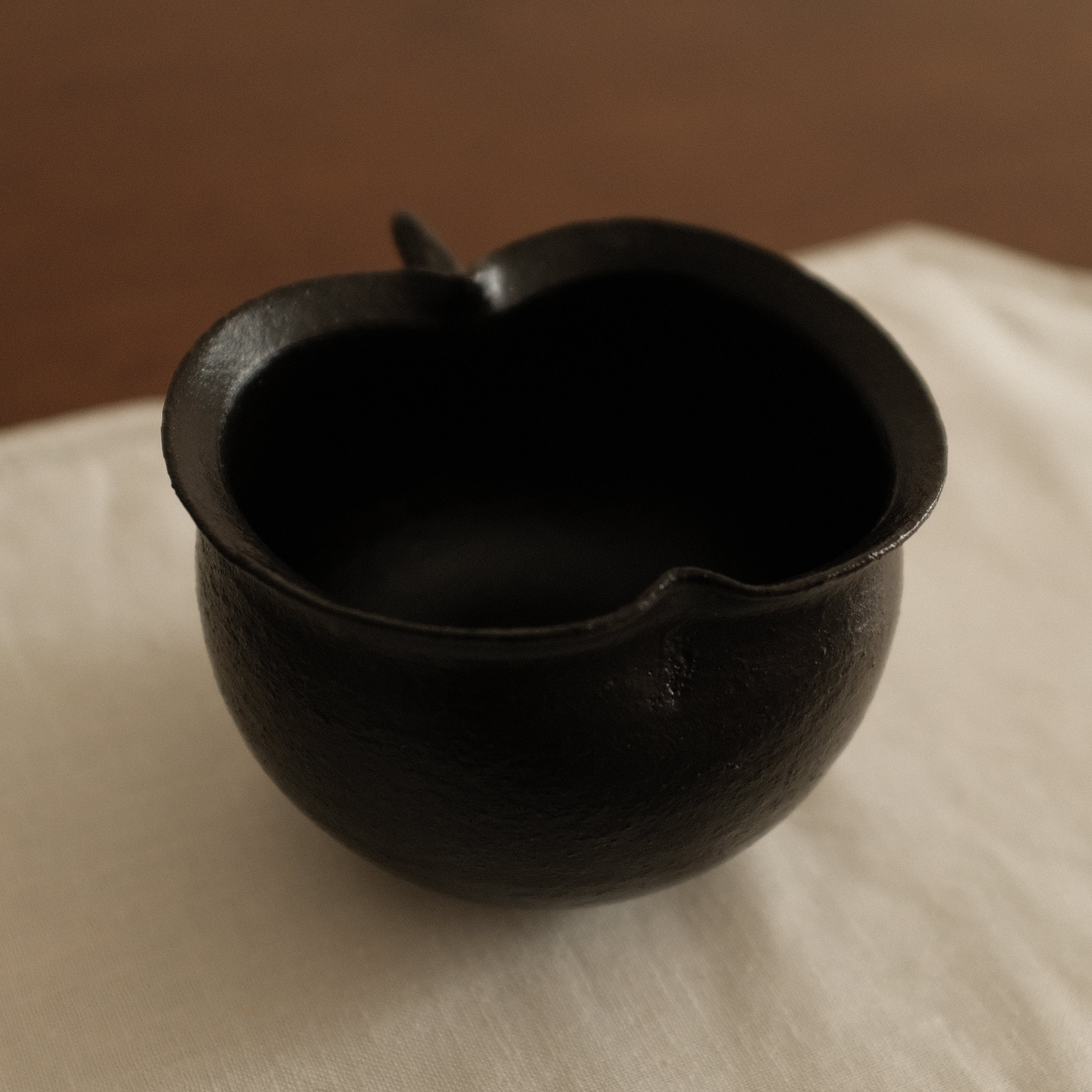 Yuli Handmade Ebony Black Apple Cup Bowl Black Glaze Underglaze Stoneware