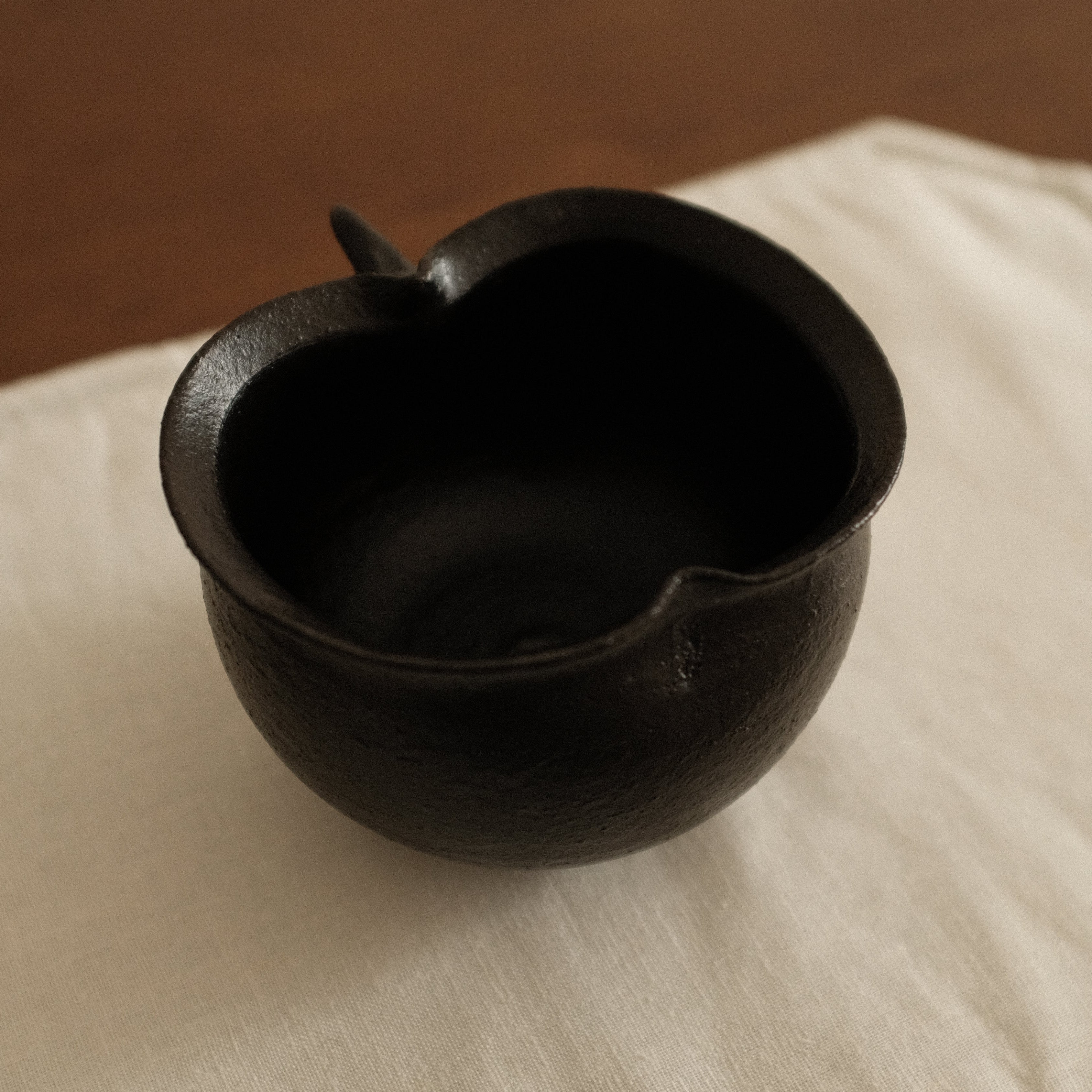 Yuli Handmade Ebony Black Apple Cup Bowl Black Glaze Underglaze Stoneware