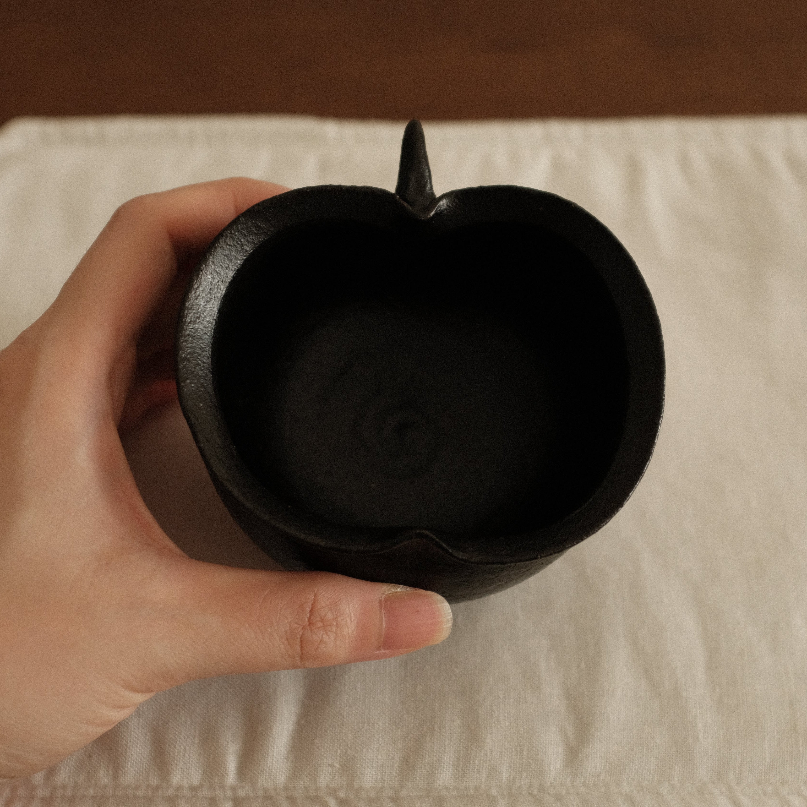 Yuli Handmade Ebony Black Apple Cup Bowl Black Glaze Underglaze Stoneware