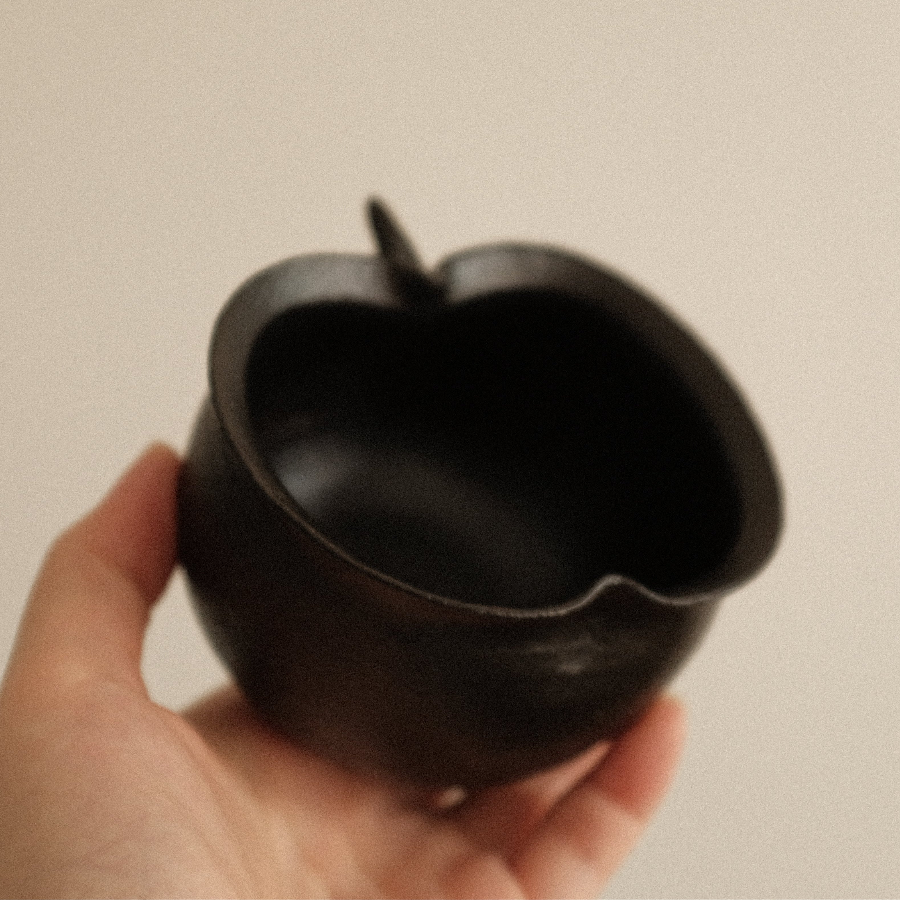 Yuli Handmade Ebony Black Apple Cup Bowl Black Glaze Underglaze Stoneware