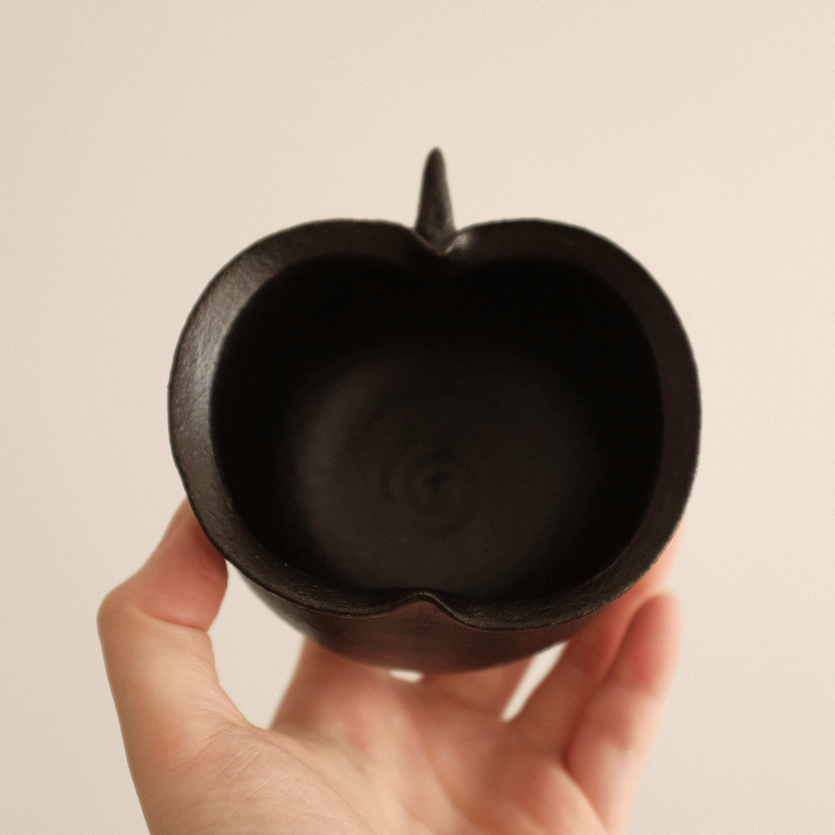 Yuli Handmade Ebony Black Apple Cup Bowl Black Glaze Underglaze Stoneware