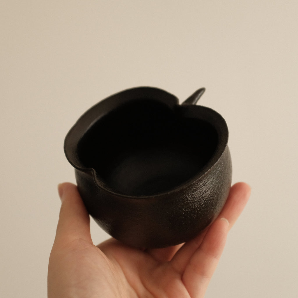 Yuli Handmade Ebony Black Apple Cup Bowl Black Glaze Underglaze Stoneware