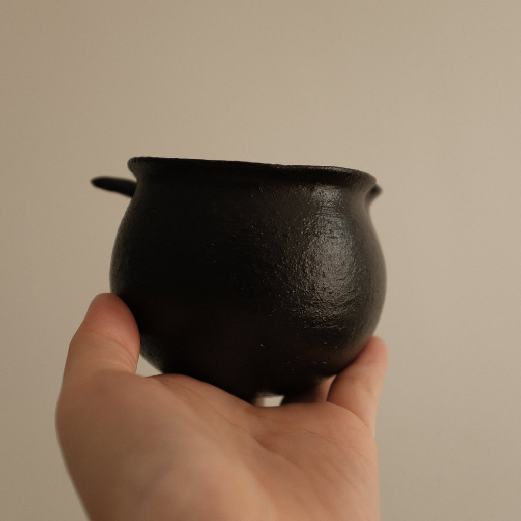 Yuli Handmade Ebony Black Apple Cup Bowl Black Glaze Underglaze Stoneware