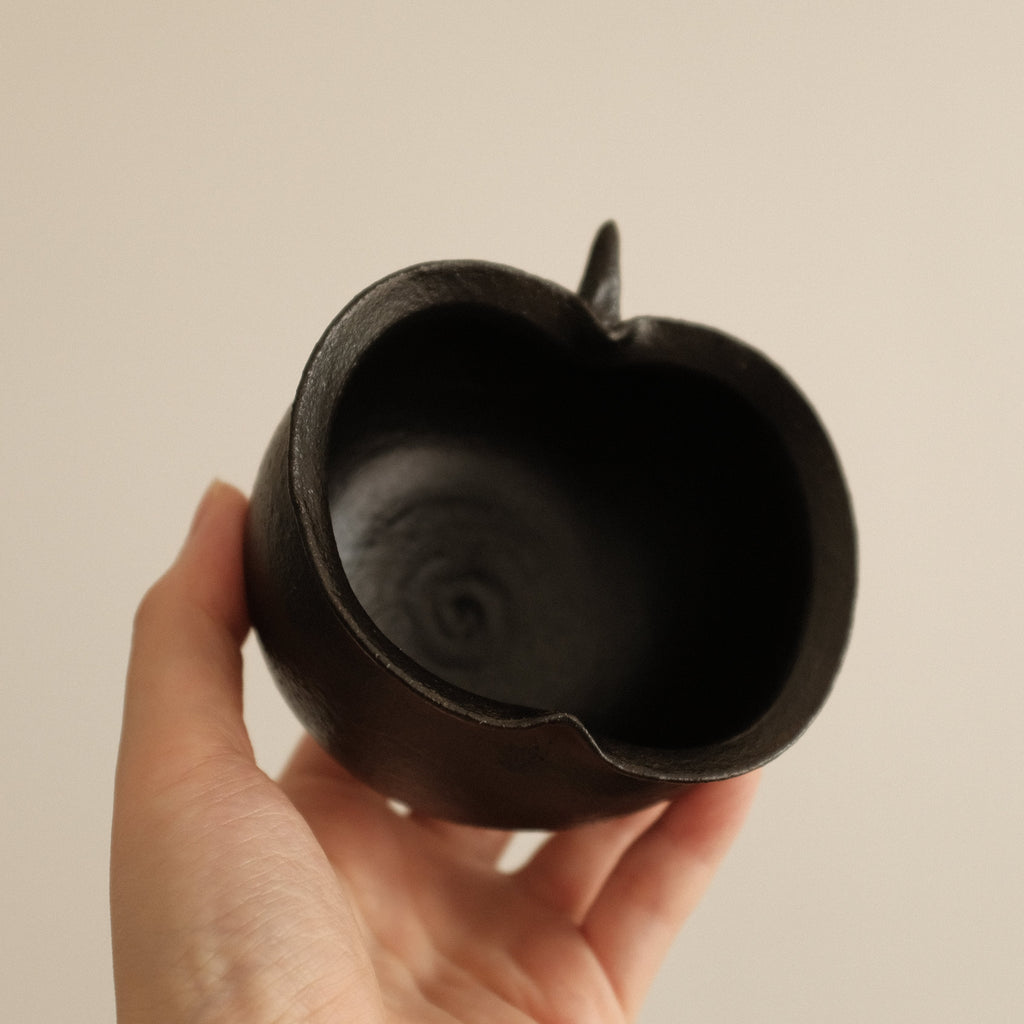 Yuli Handmade Ebony Black Apple Cup Bowl Black Glaze Underglaze Stoneware