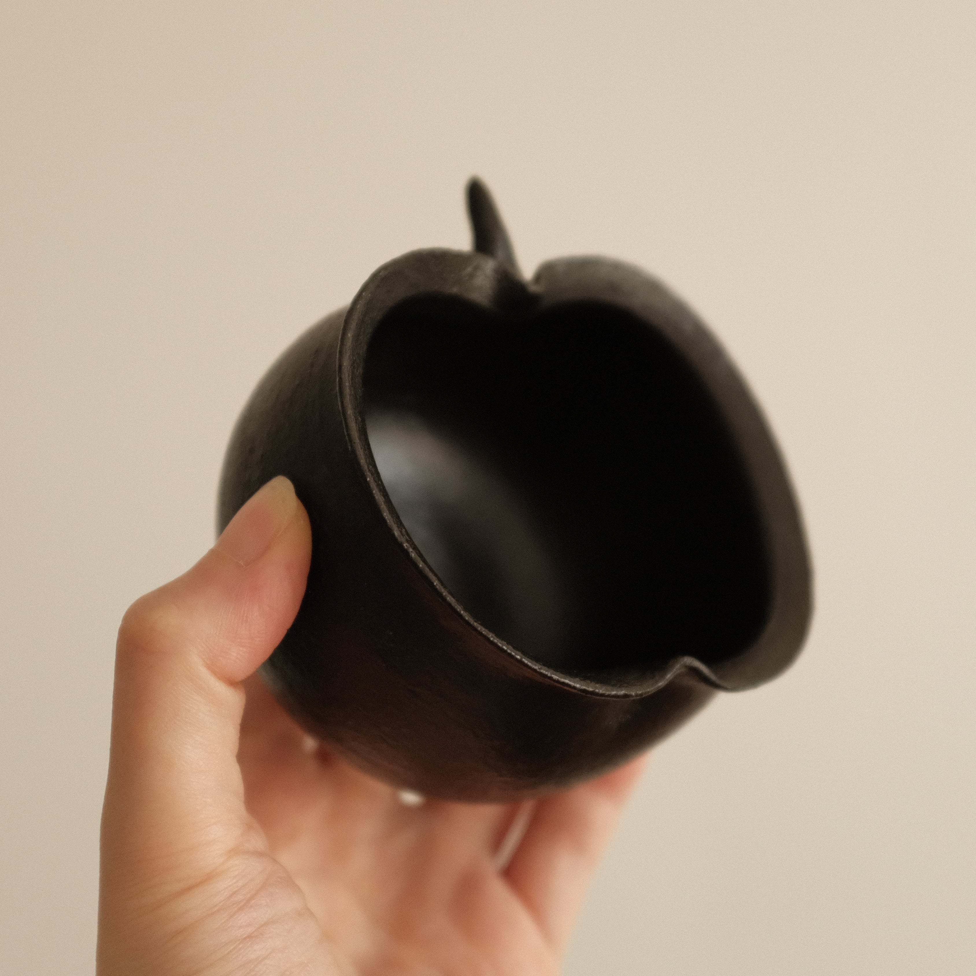 Yuli Handmade Ebony Black Apple Cup Bowl Black Glaze Underglaze Stoneware
