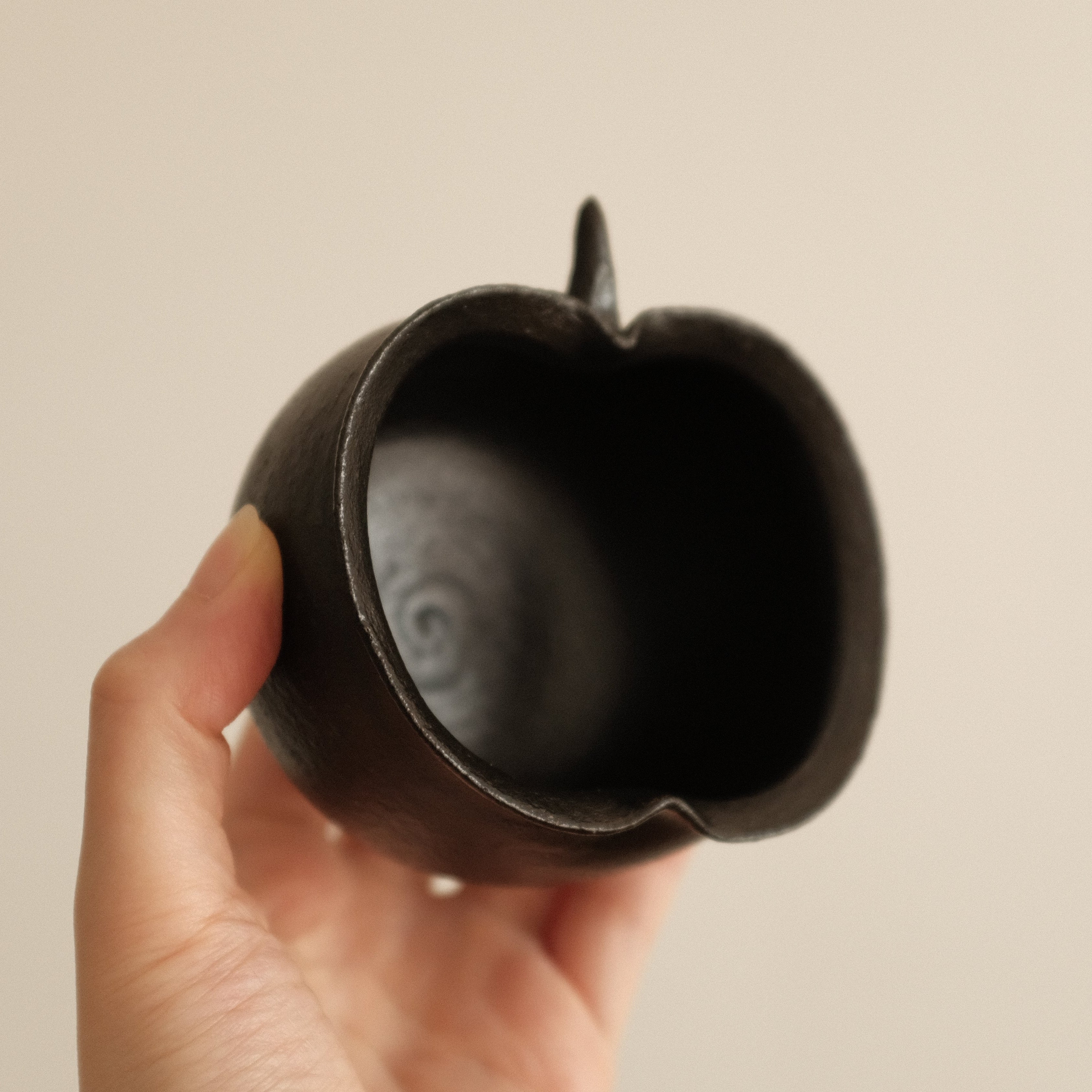 Yuli Handmade Ebony Black Apple Cup Bowl Black Glaze Underglaze Stoneware