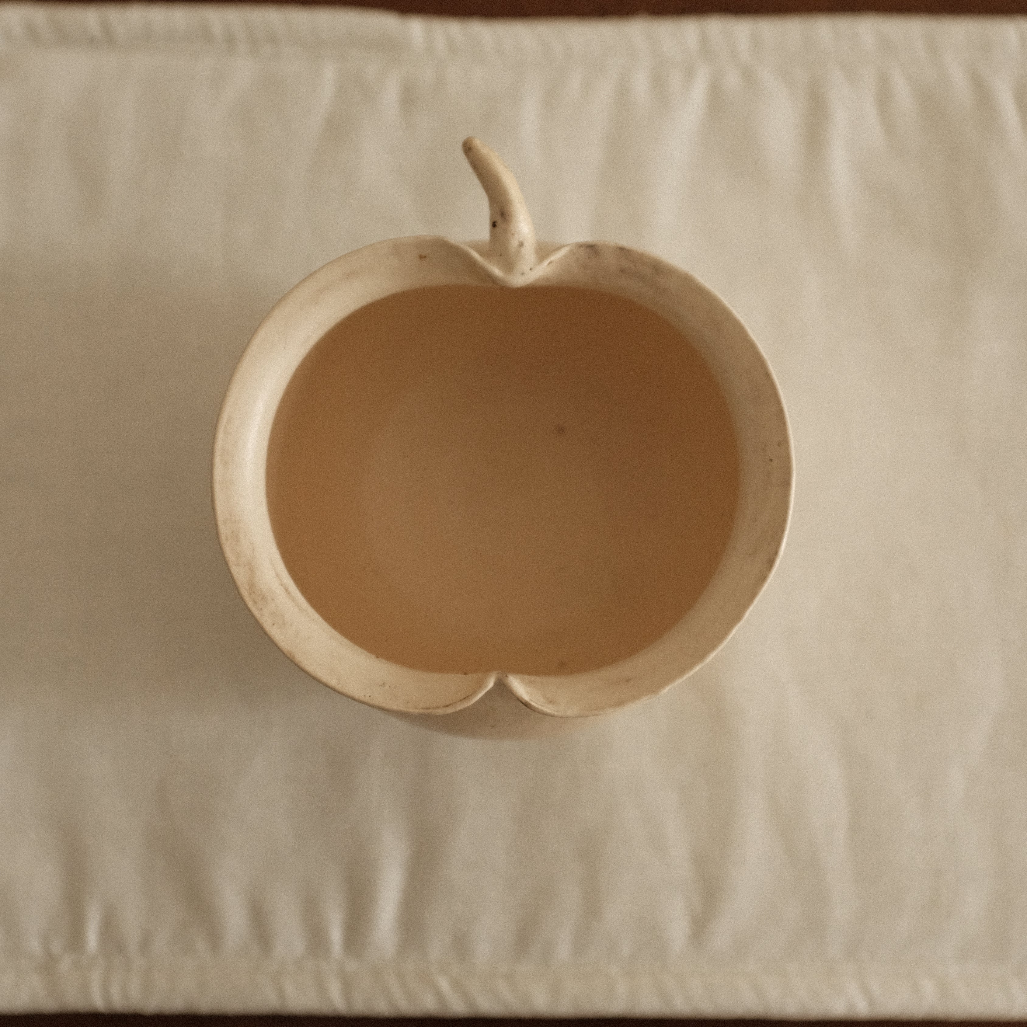 Yuli Handmade Cream Beige Apple Cup Bowl Powdered Glaze Underglaze Stoneware