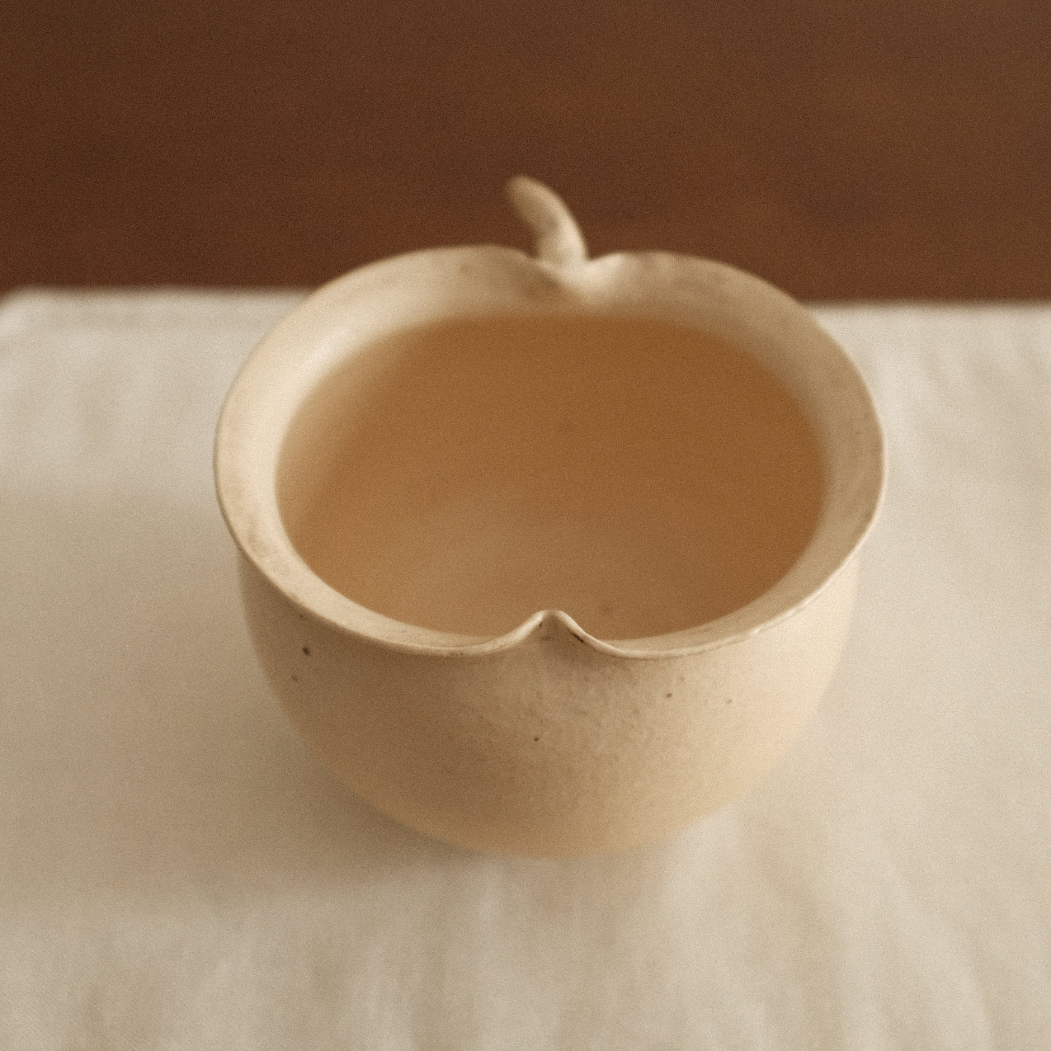 Yuli Handmade Cream Beige Apple Cup Bowl Powdered Glaze Underglaze Stoneware