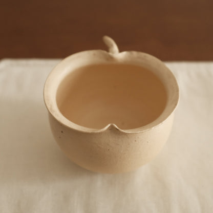 Yuli Handmade Cream Beige Apple Cup Bowl Powdered Glaze Underglaze Stoneware