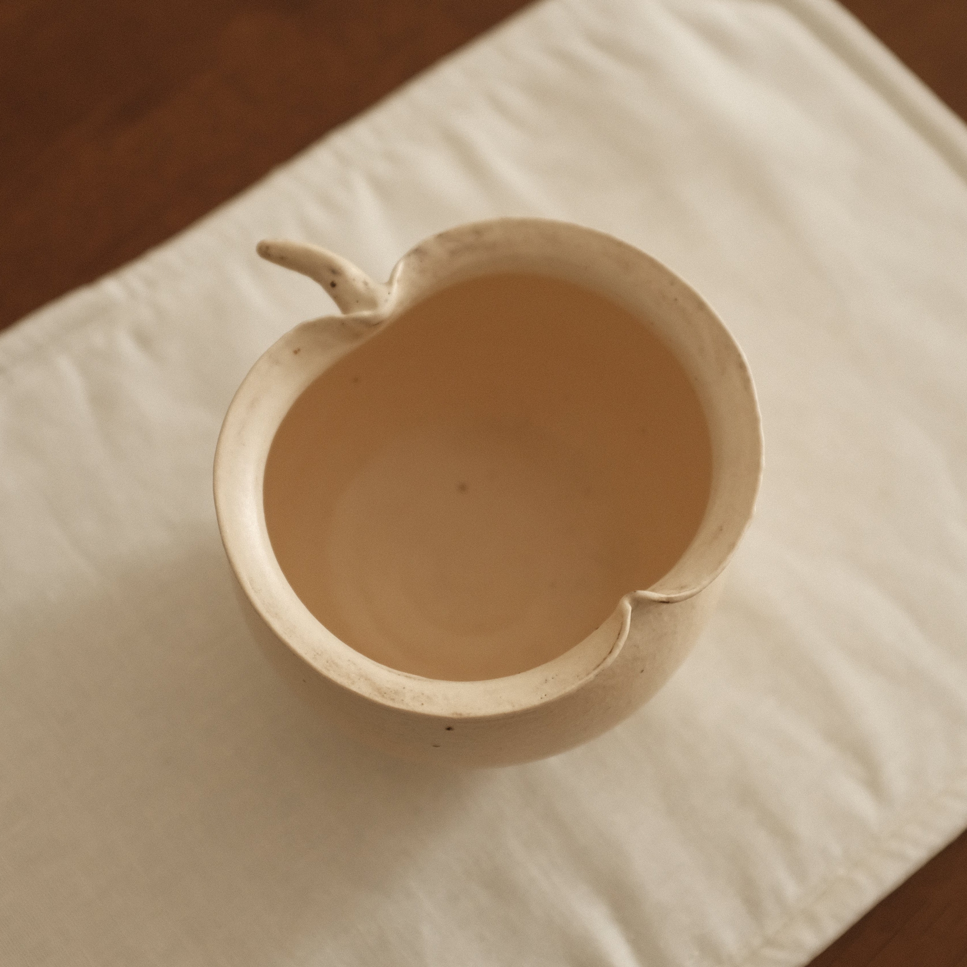 Yuli Handmade Cream Beige Apple Cup Bowl Powdered Glaze Underglaze Stoneware