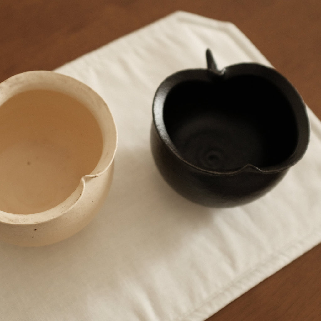 Yuli Handmade Ebony Black Apple Cup Bowl Black Glaze Underglaze Stoneware