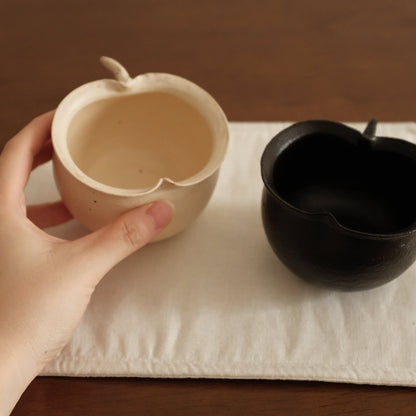 Yuli Handmade Cream Beige Apple Cup Bowl Powdered Glaze Underglaze Stoneware