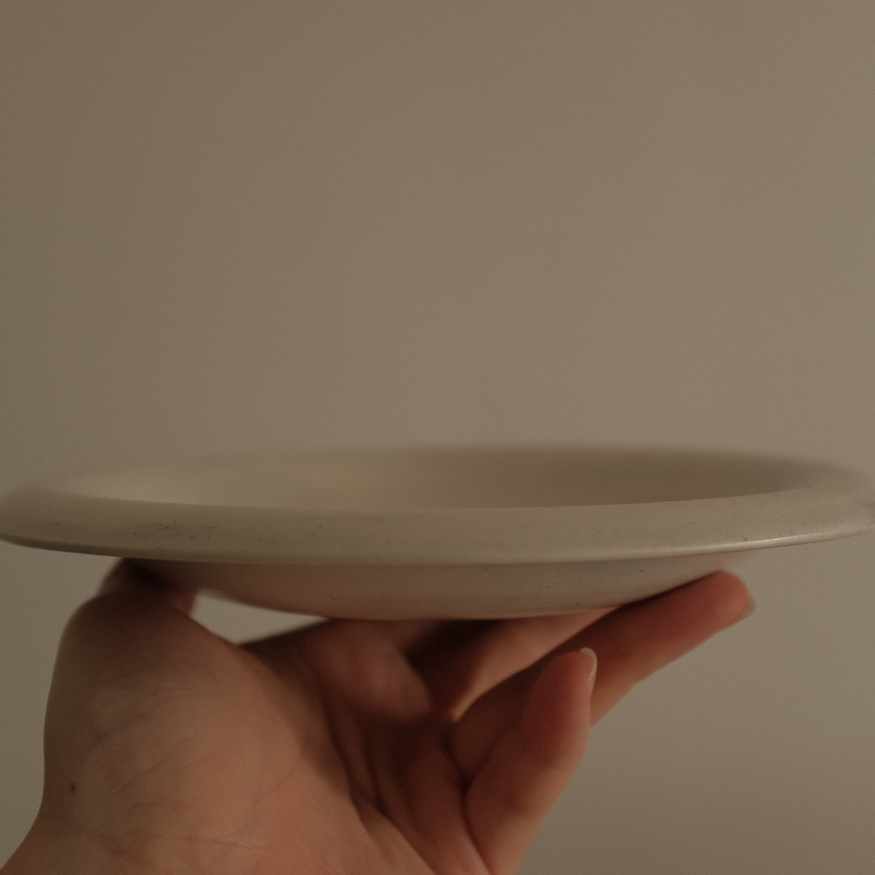 Yuli Handmade White Rolled Rim Shallow Plate Dish Powdered Glaze Underglazed Stoneware