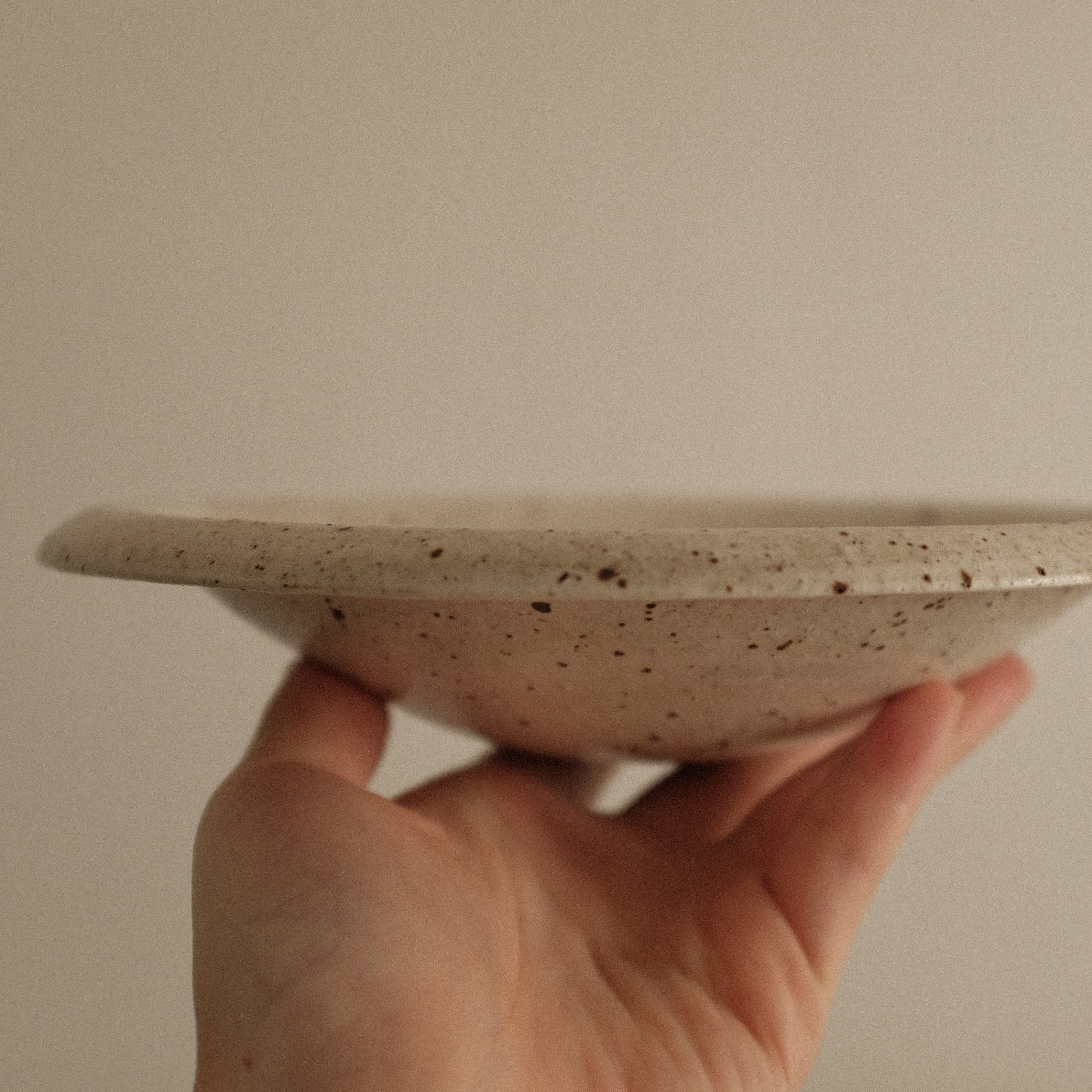 Yuli Handmade Speckled White Rolled Rim Deep Plate Dish Powdered Glaze Underglazed Stoneware