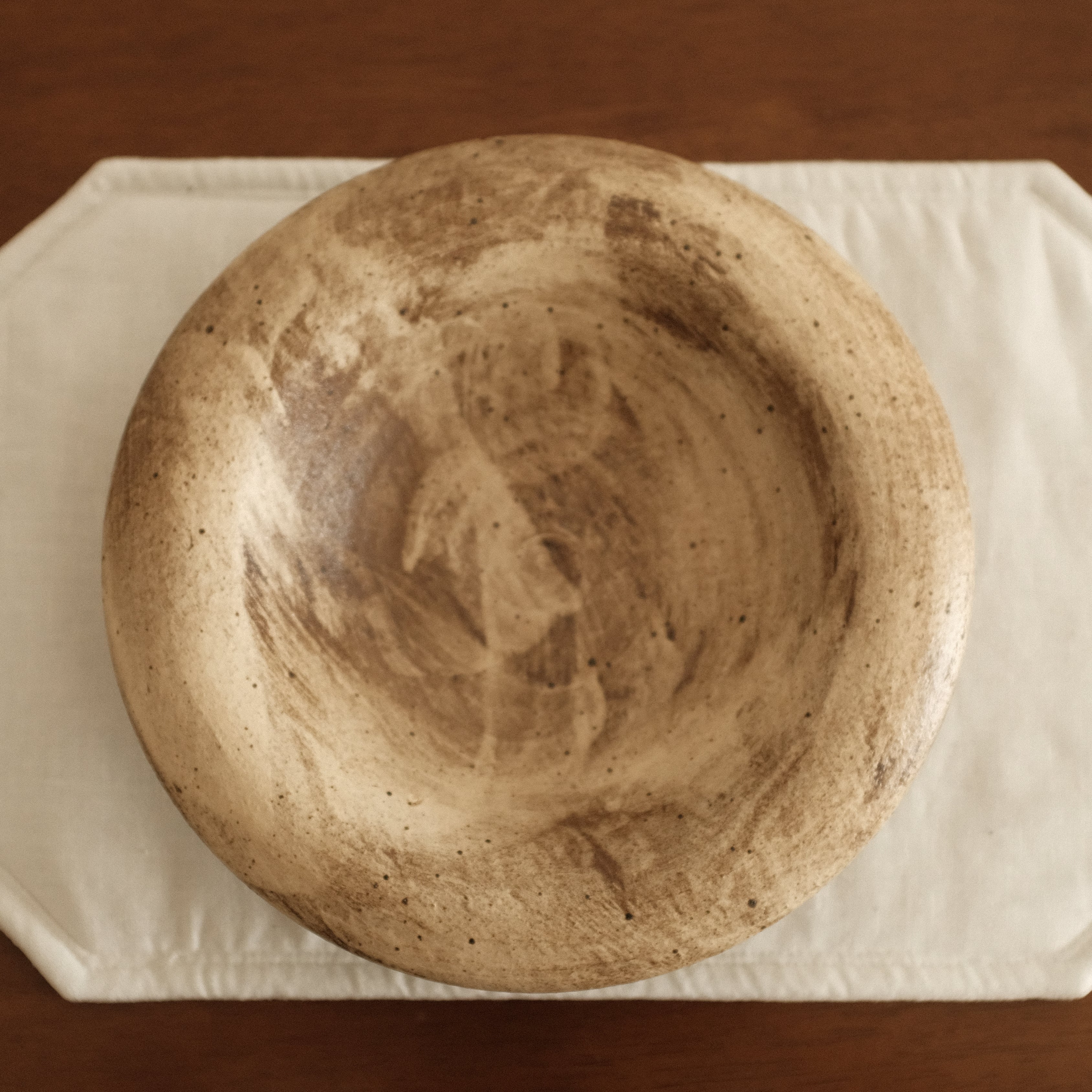 Yuli Handmade Speckled Mellow Brown Rolled Rim Deep Plate Dish Powdered Glaze Underglazed Stoneware