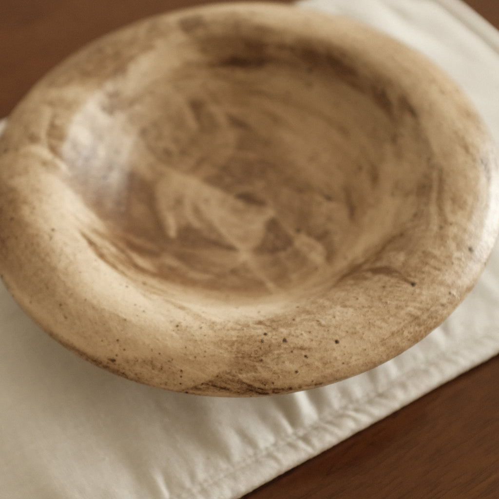 Yuli Handmade Speckled Mellow Brown Rolled Rim Deep Plate Dish Powdered Glaze Underglazed Stoneware