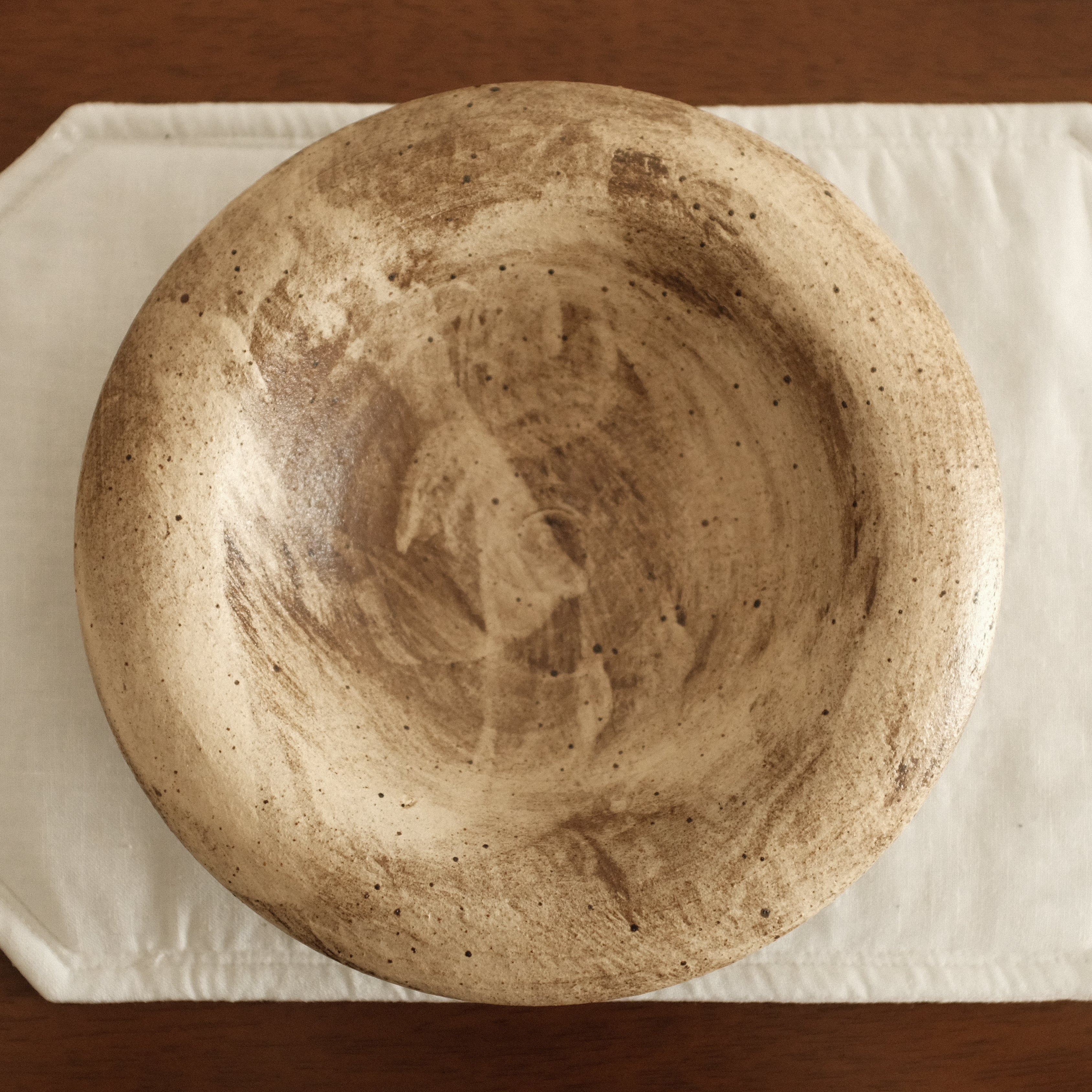 Yuli Handmade Speckled Mellow Brown Rolled Rim Deep Plate Dish Powdered Glaze Underglazed Stoneware