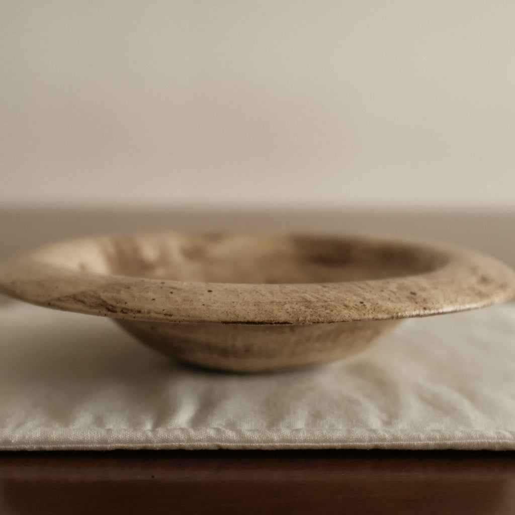 Yuli Handmade Speckled Mellow Brown Rolled Rim Deep Plate Dish Powdered Glaze Underglazed Stoneware