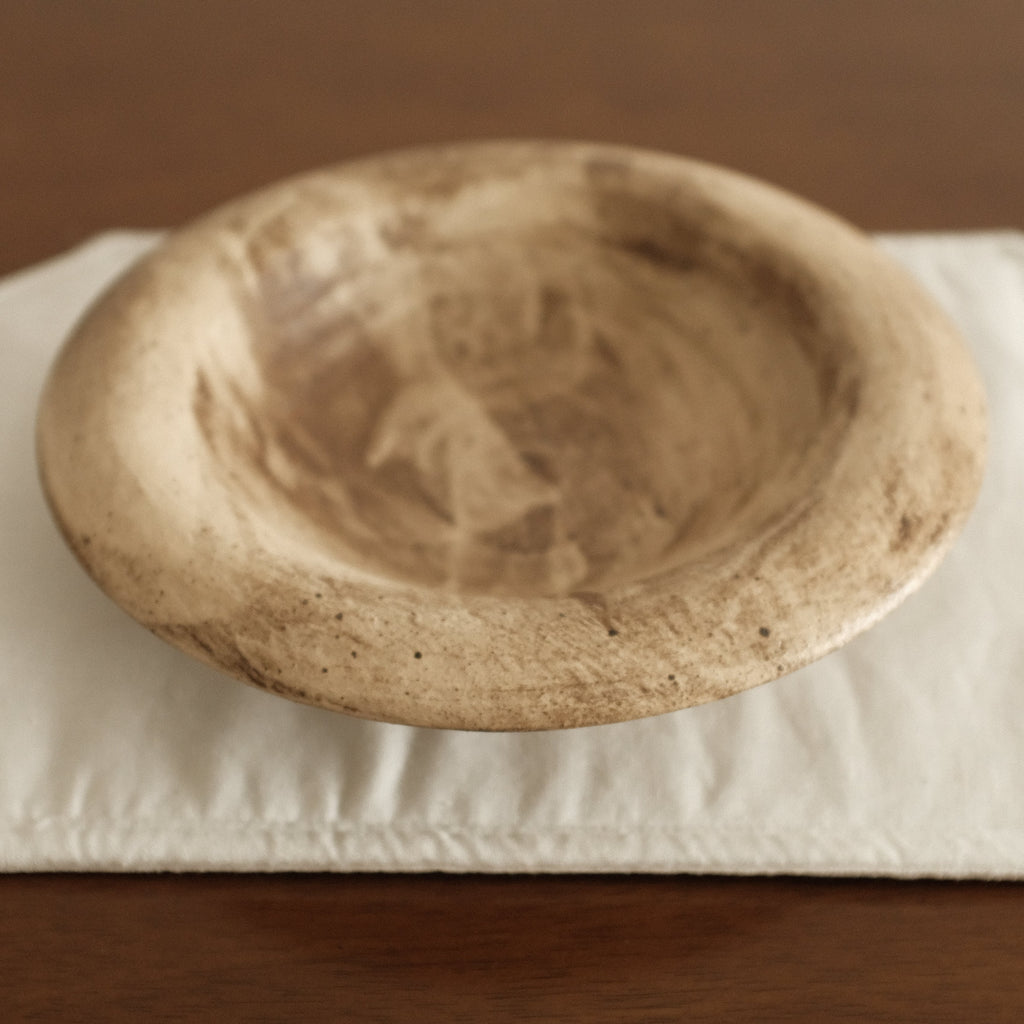 Yuli Handmade Speckled Mellow Brown Rolled Rim Deep Plate Dish Powdered Glaze Underglazed Stoneware