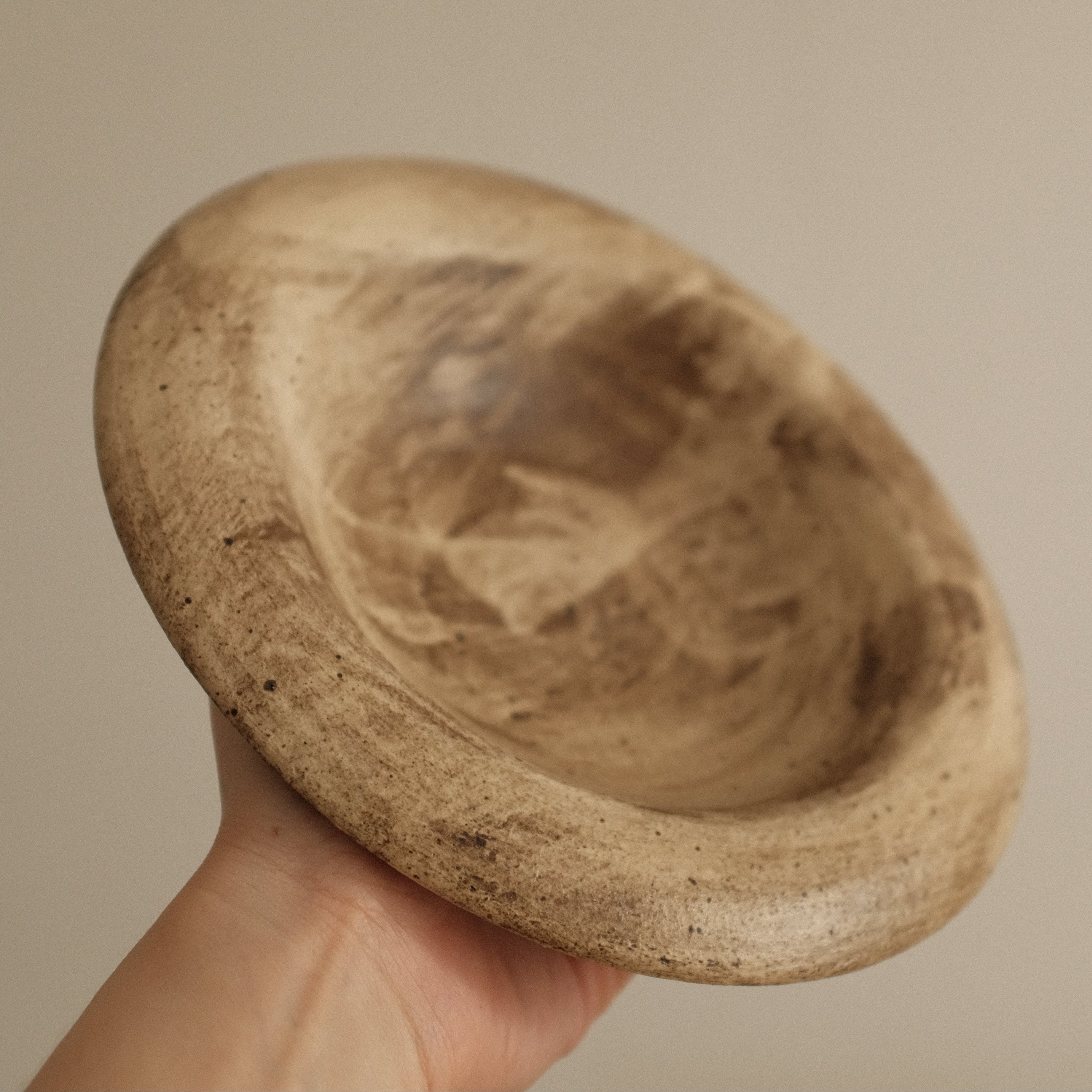 Yuli Handmade Speckled Mellow Brown Rolled Rim Deep Plate Dish Powdered Glaze Underglazed Stoneware