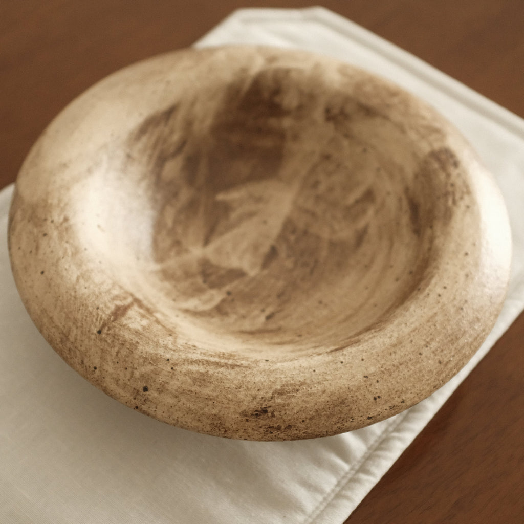 Yuli Handmade Speckled Mellow Brown Rolled Rim Deep Plate Dish Powdered Glaze Underglazed Stoneware