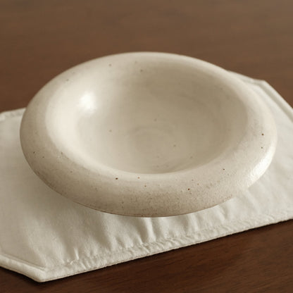Yuli Handmade Speckled Snow White Rolled Rim Deep Plate Dish Powdered Glaze Underglazed Stoneware