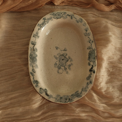 Annan Azure Retro Style Blue and White Decorative Floral Porcelain Ceramic Plate Underglazed Ceramic