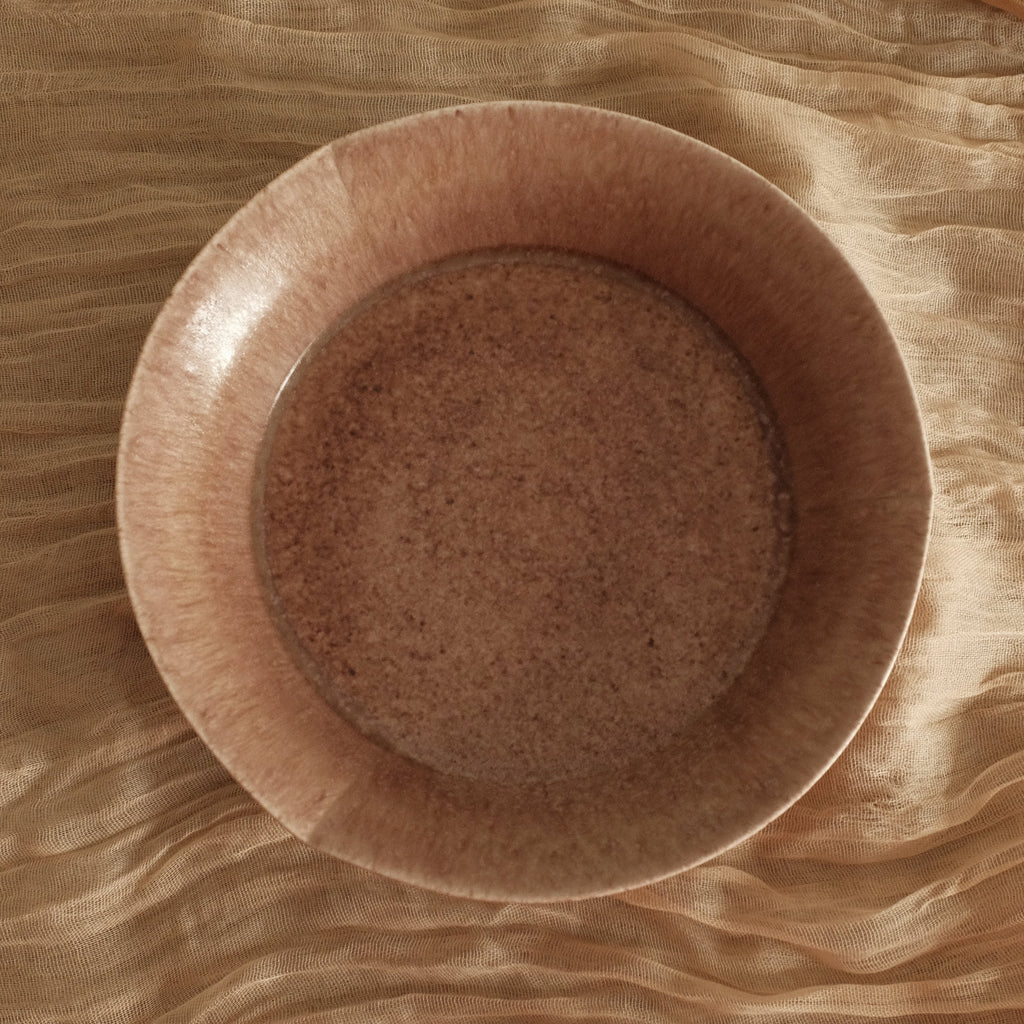 Kuroki Taira Adzuki Bean Glaze Three Petals Shallow Plate Bowl Porcelain Ceramic
