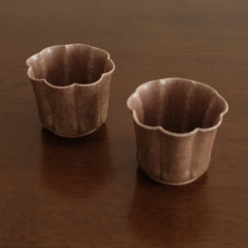 Kuroki Taira Adzuki Bean Pink Glaze Floral Cup Porcelain Ceramic
