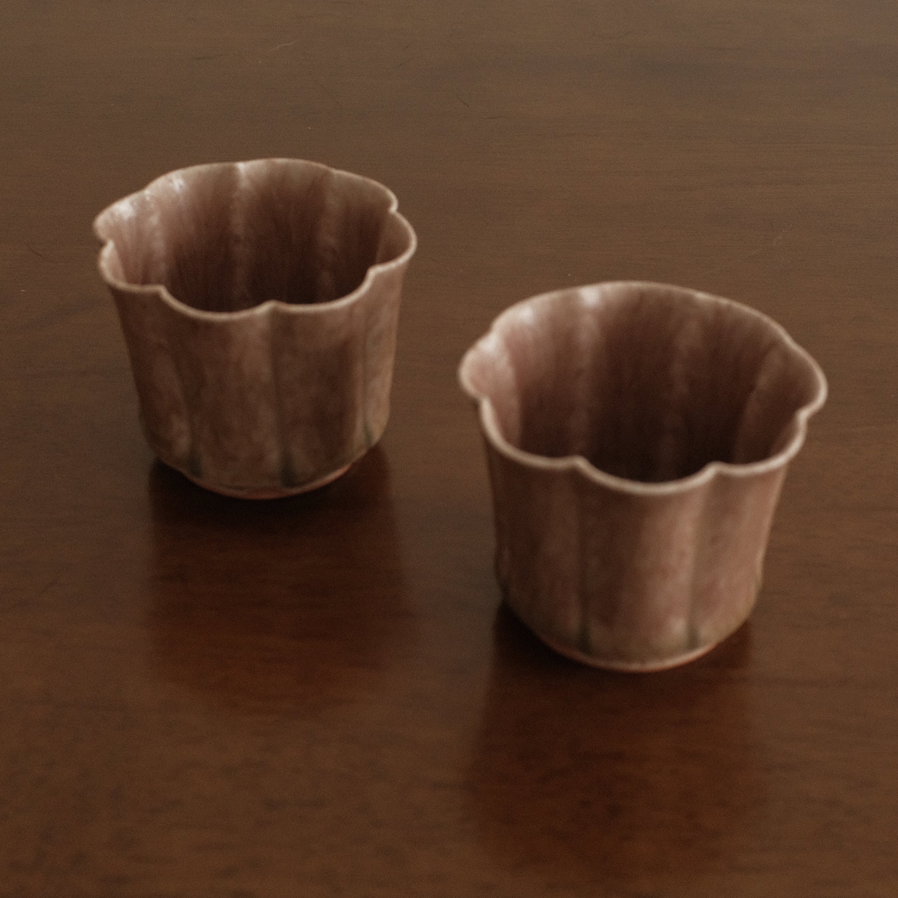Kuroki Taira Adzuki Bean Pink Glaze Floral Cup Porcelain Ceramic