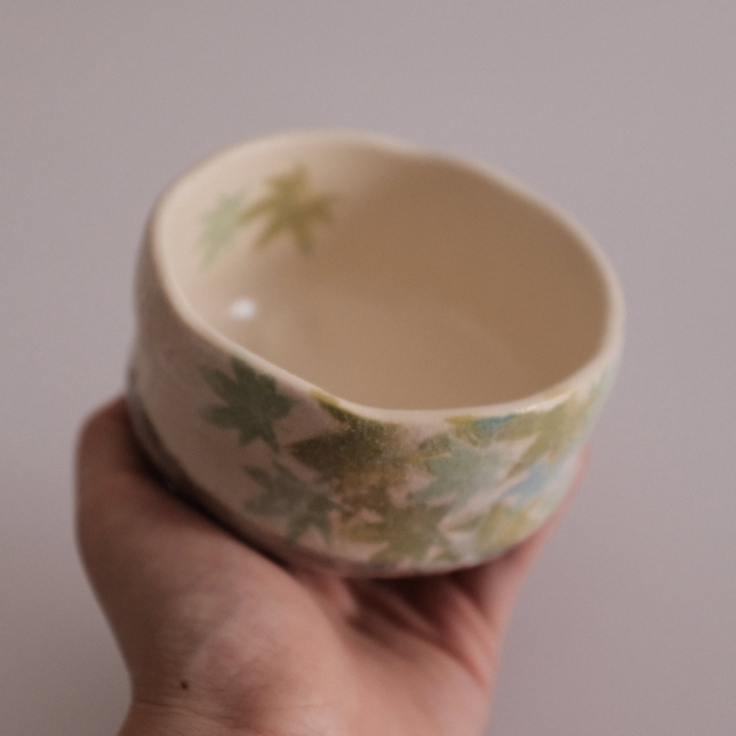 Hatsuichi Japan Green Maple Leaves Mini Chawan Matcha Bowl Tea Bowl Minoware