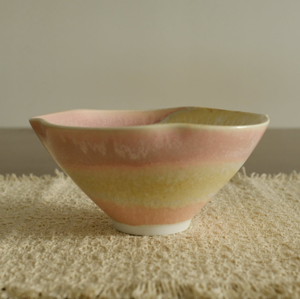 PG Handmade Rose Quartz Pink Sand Matte Glaze Floral Conical Bowl