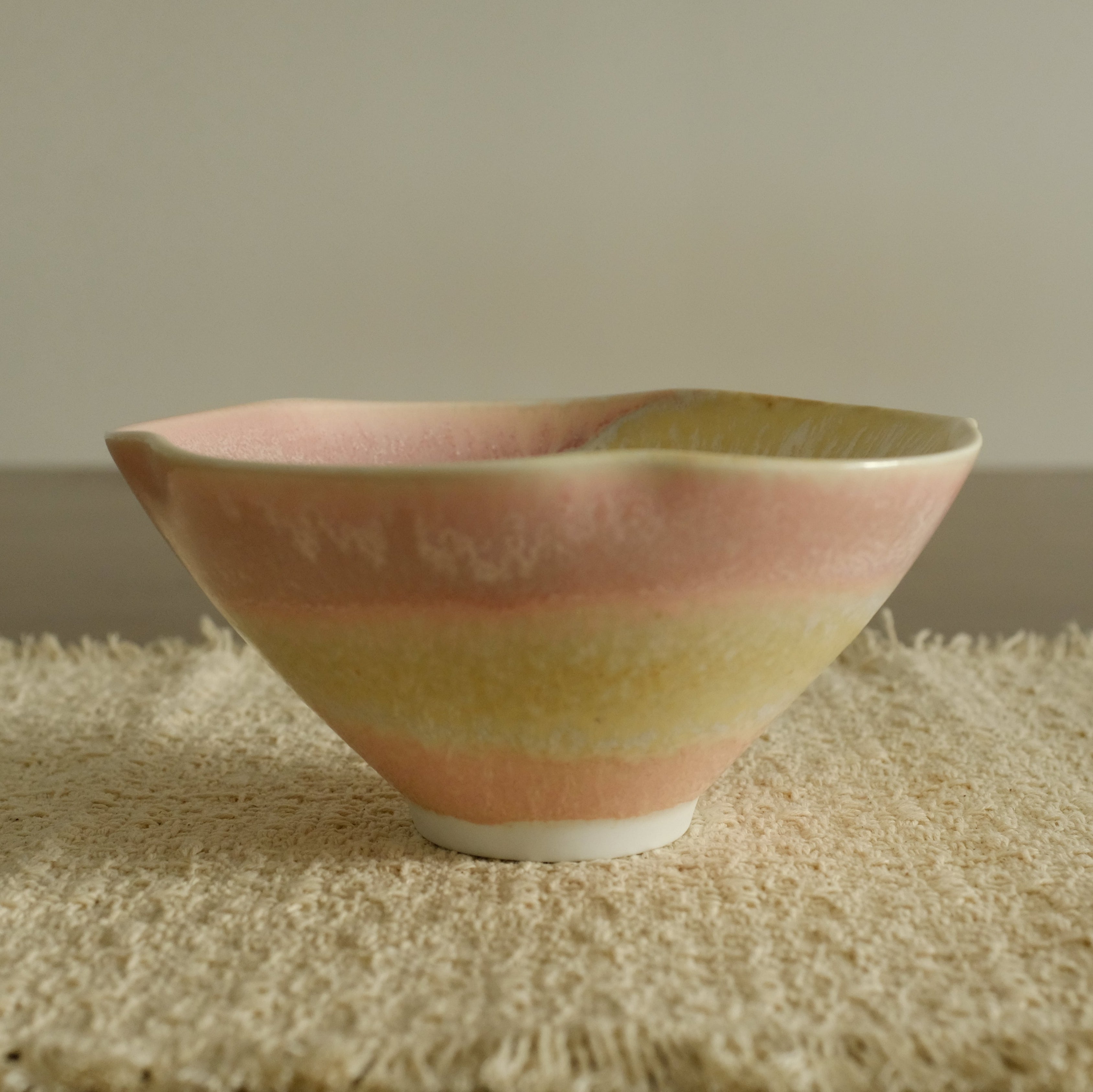 PG Handmade Rose Quartz Pink Sand Matte Glaze Floral Conical Bowl