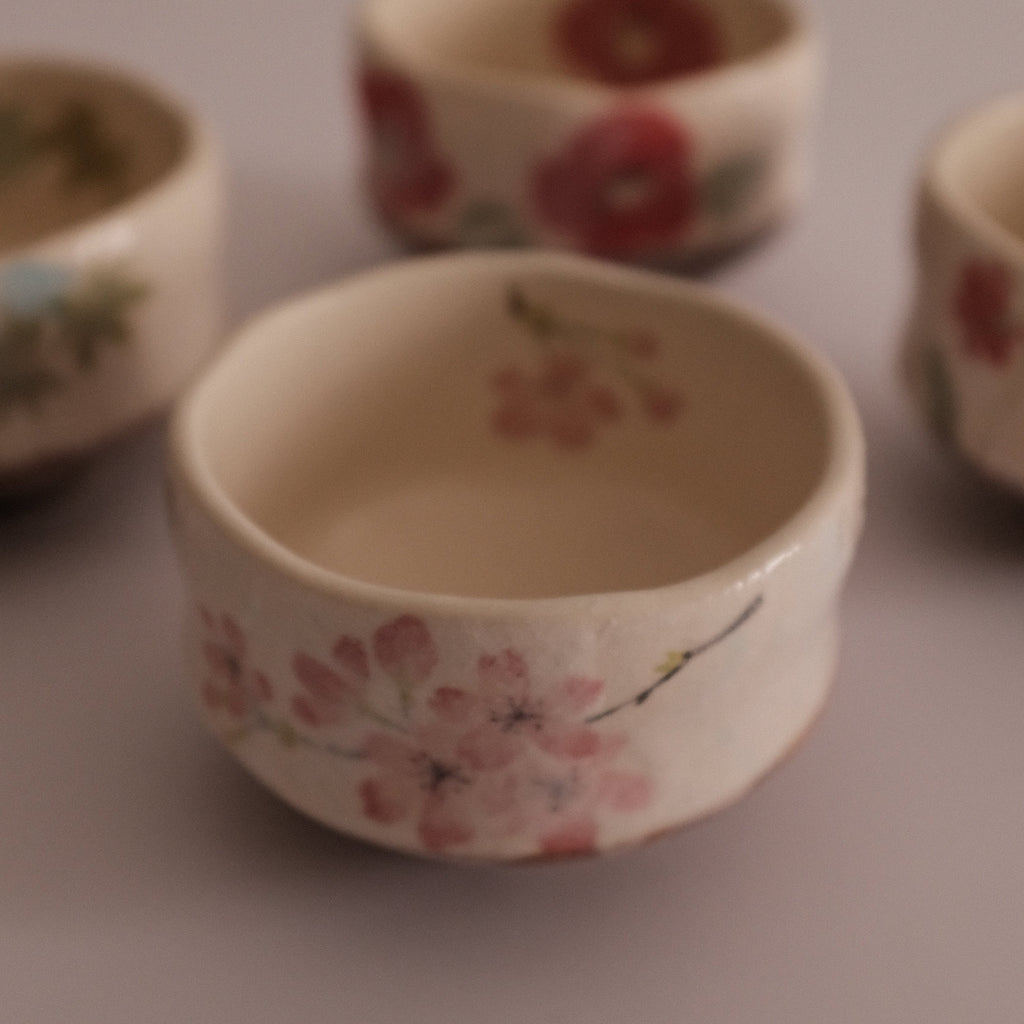 Hatsuichi Japan Pink Cherry Blossom Mini Chawan Matcha Bowl Tea Bowl Minoware