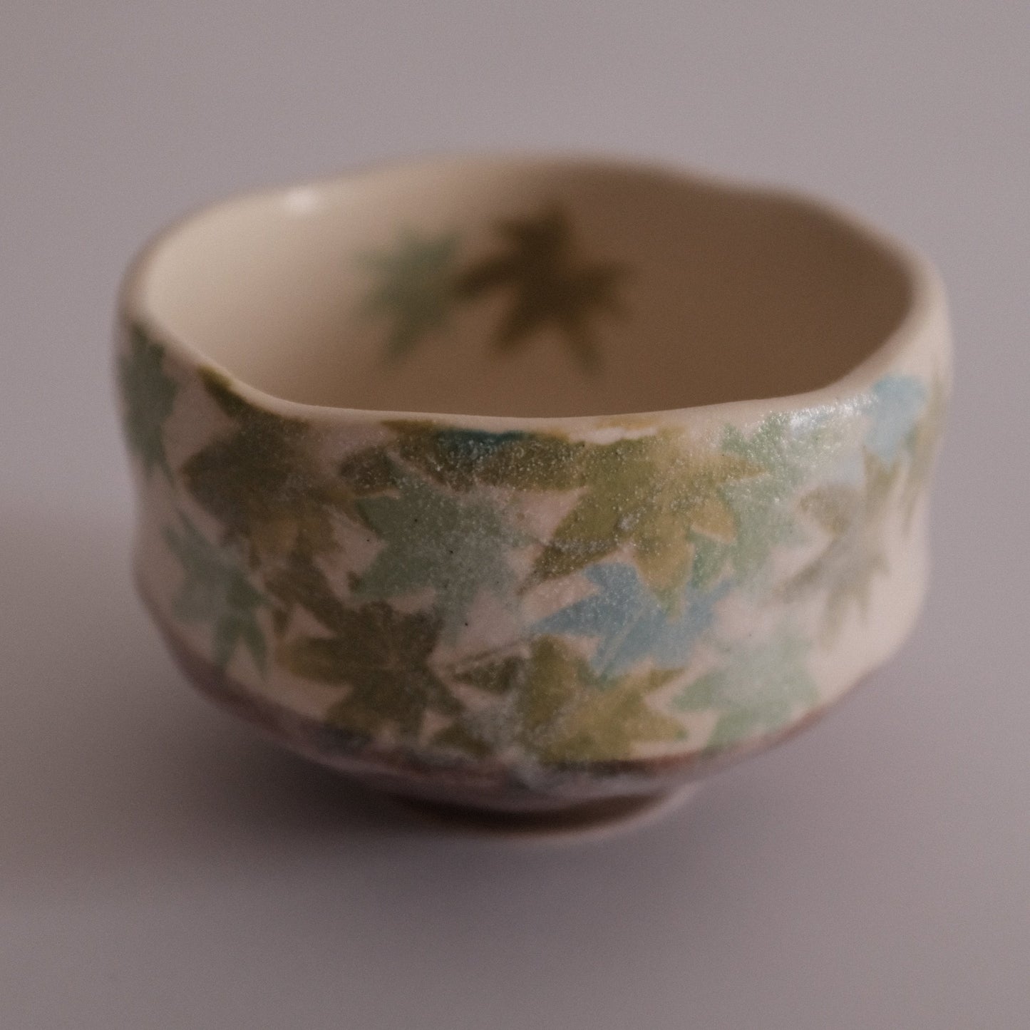 Hatsuichi Japan Green Maple Leaves Mini Chawan Matcha Bowl Tea Bowl Minoware