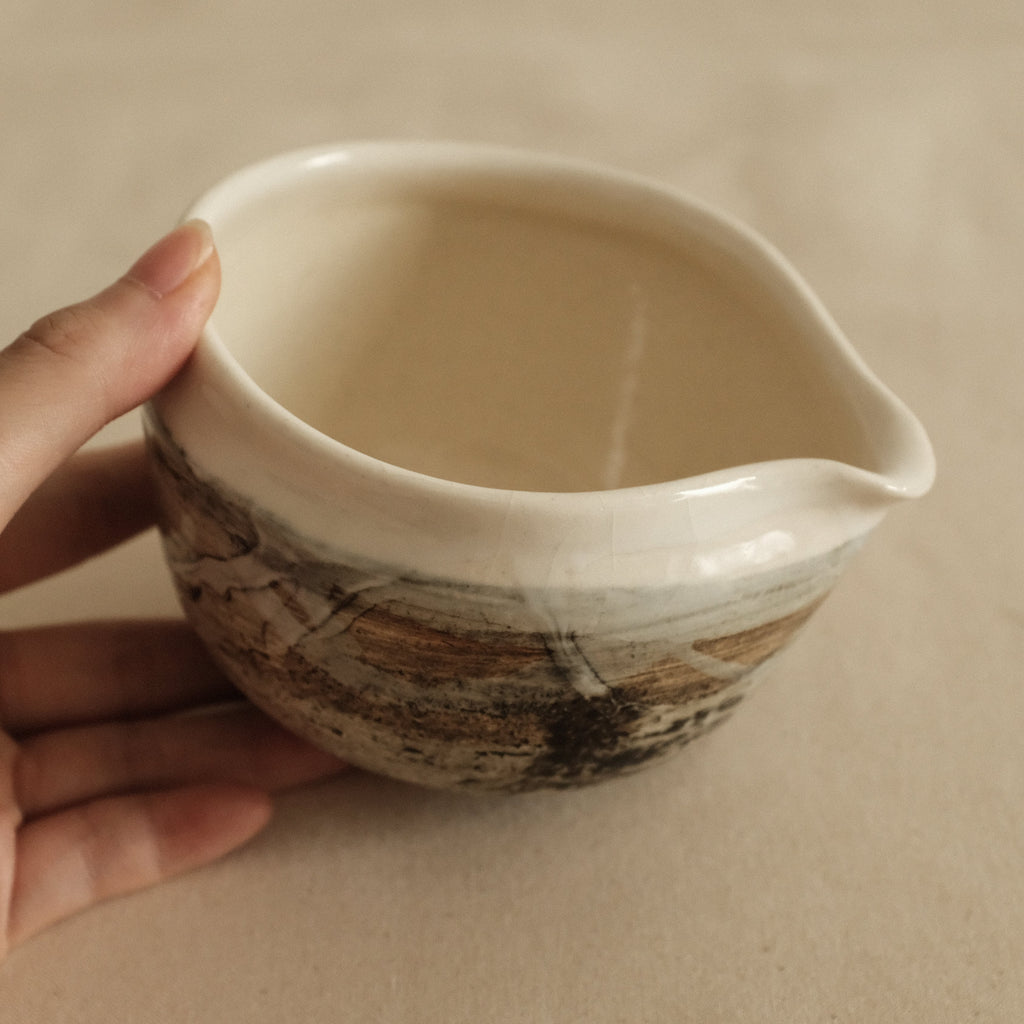 Hatsuichi Japan Shiro White Nagashi Katakuchi Chawan Matcha Bowl Minoware