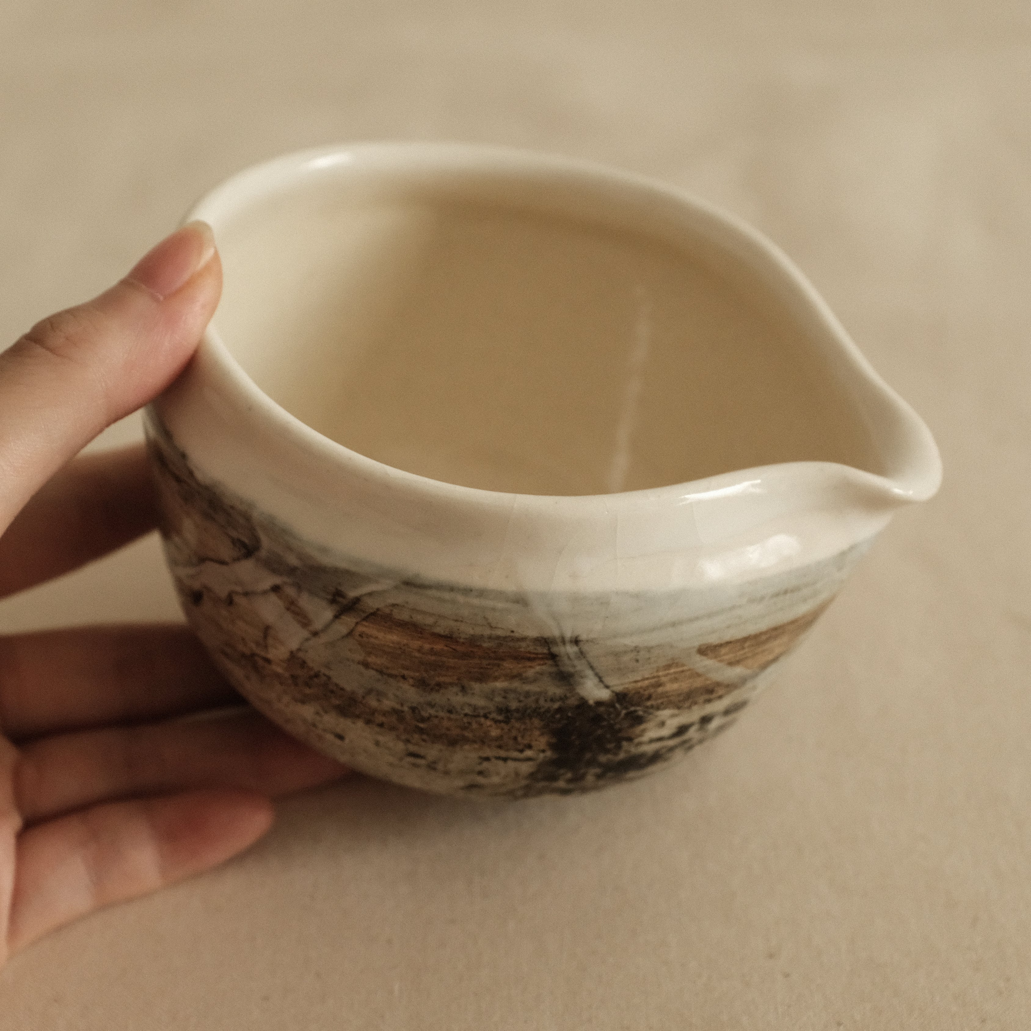 Hatsuichi Japan Shiro White Nagashi Katakuchi Chawan Matcha Bowl Minoware