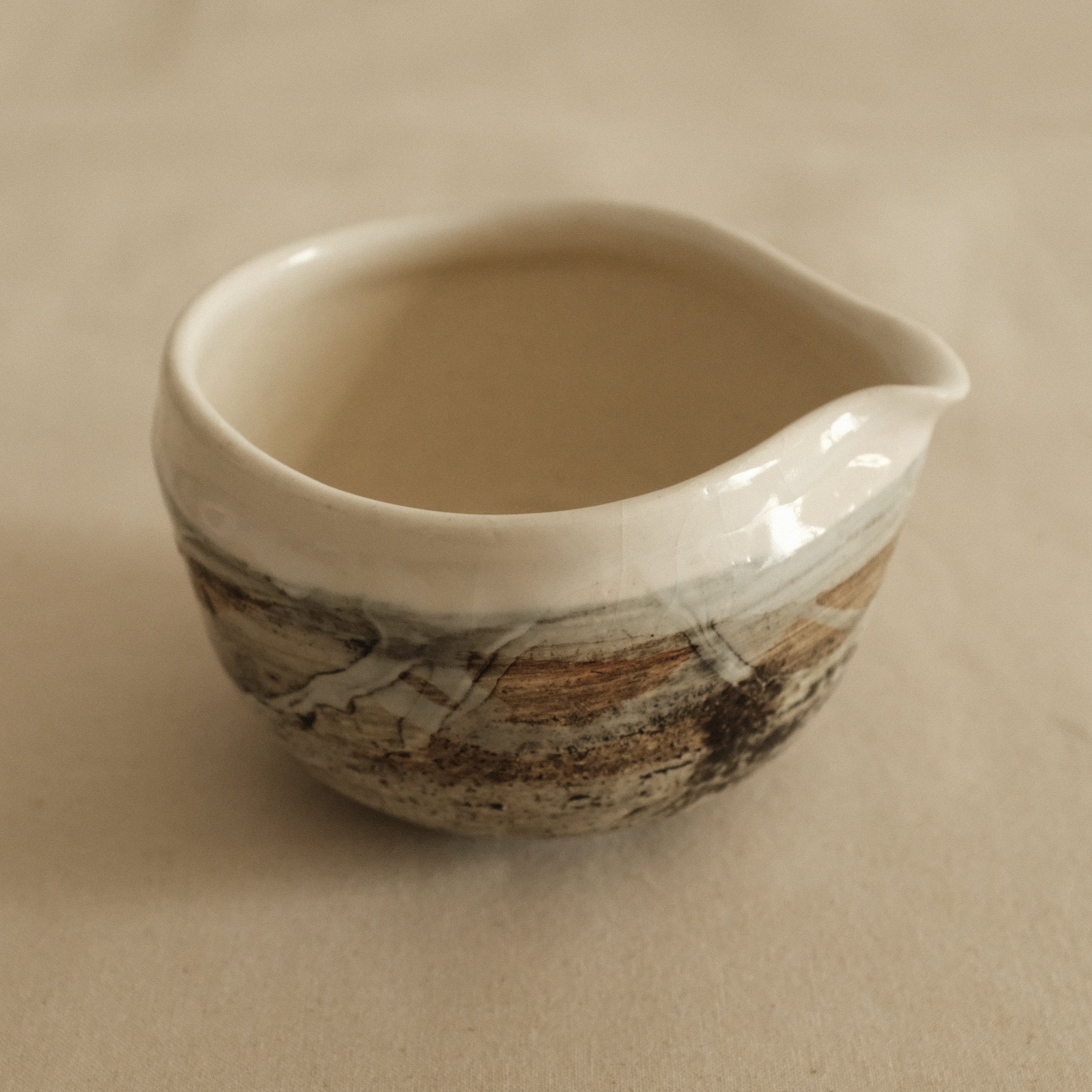 Hatsuichi Japan Shiro White Nagashi Katakuchi Chawan Matcha Bowl Minoware