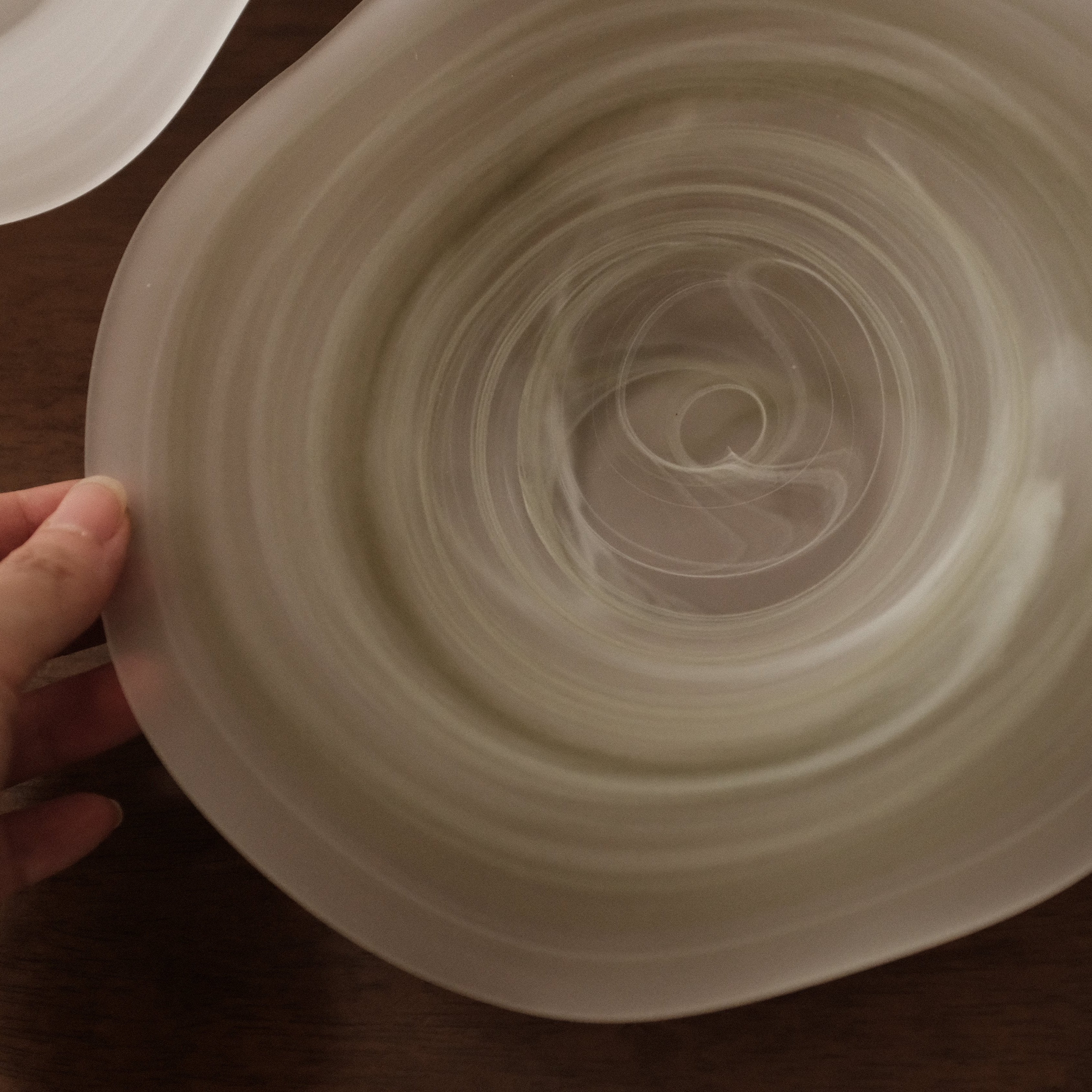 ESME Handmade Wavy Round Frosted Glass Cosmic Deep Plate Moss Green